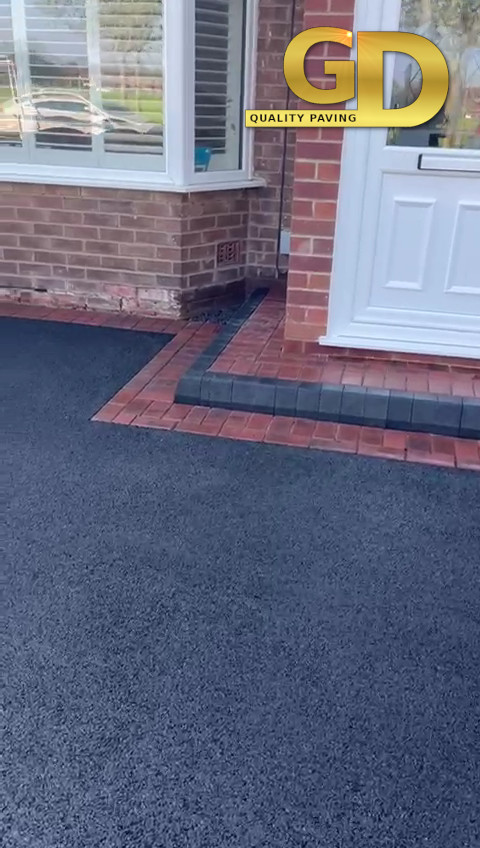 Tarmac drive and garden paths with decorate edge blocks in Chester.